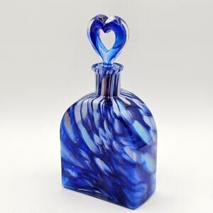 Maestri Vetrai Art Glass Decanter Blue Heart Stopper Italy Vintage Handmade